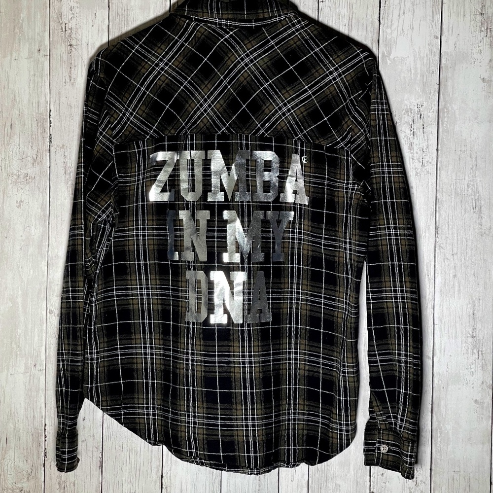 Zumba In My DNA Button Down Flannel Shirt - Spicy Small